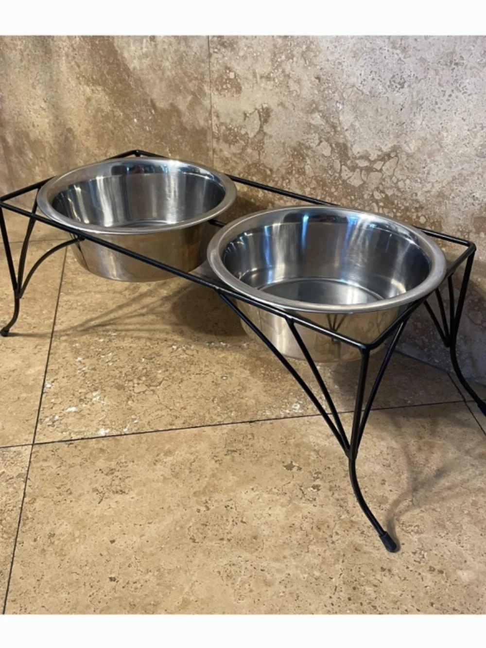 Dog food Stand with 2 bowls (food, water) pet feeder station, metal steel